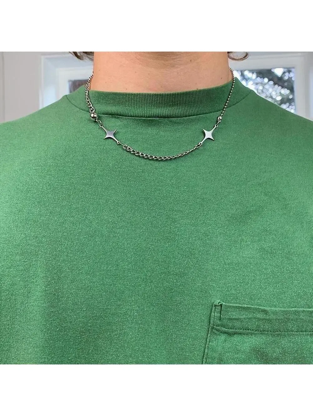 Cyber Y2k silver double start opium cyber punk style necklace. Cool design.